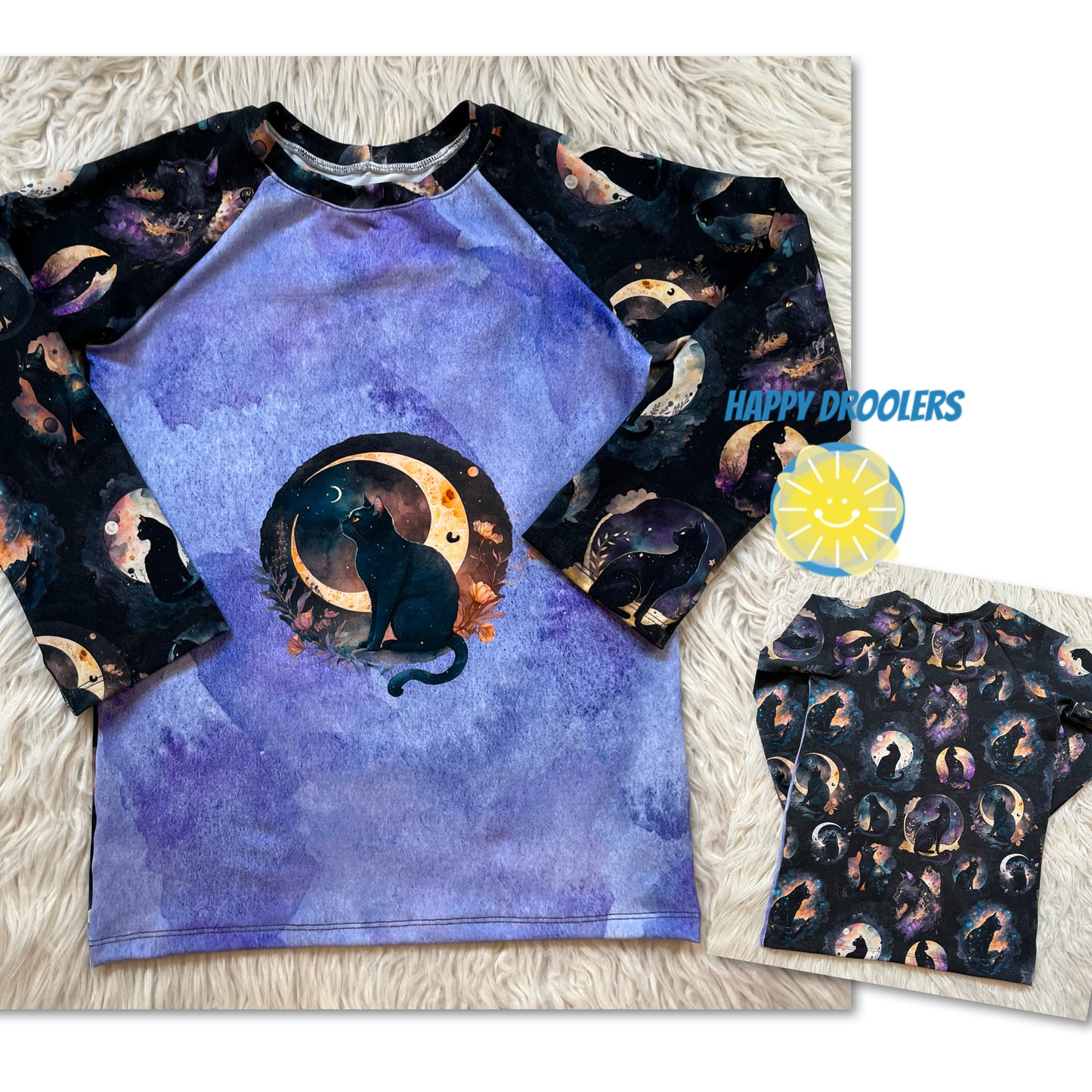 Purple Spooky Cat Raglan - Kids Sz 10/12