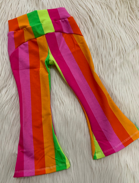 Neon Rainbow Stripes Flare Pants Sz 1