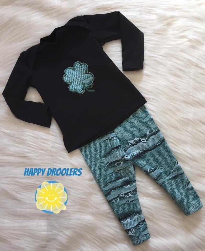 Shamrock Long Sleeve & Green Faux Denim Leggings sz 6m