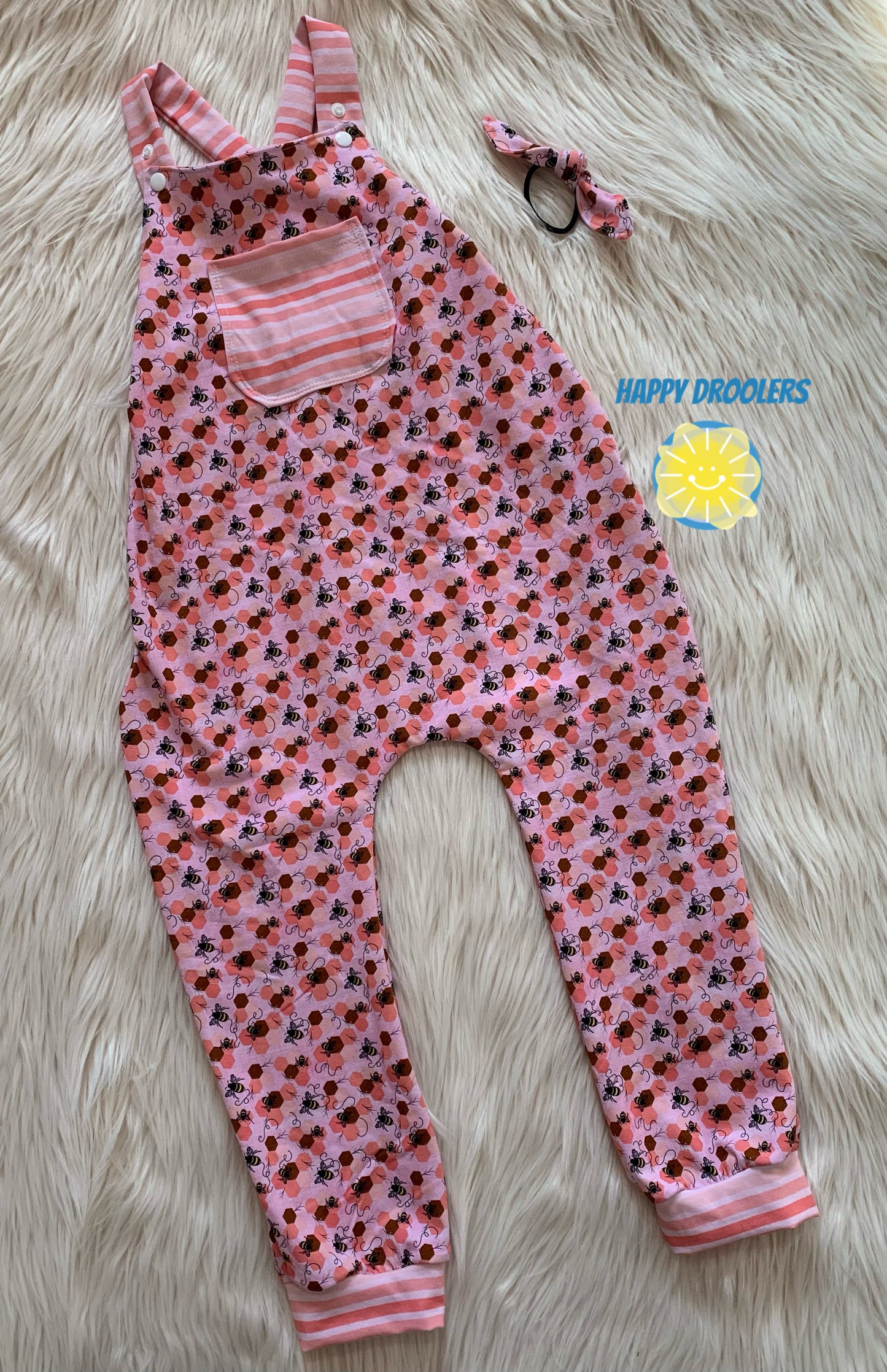 Pink Bees Overalls Sz 5 with pocket