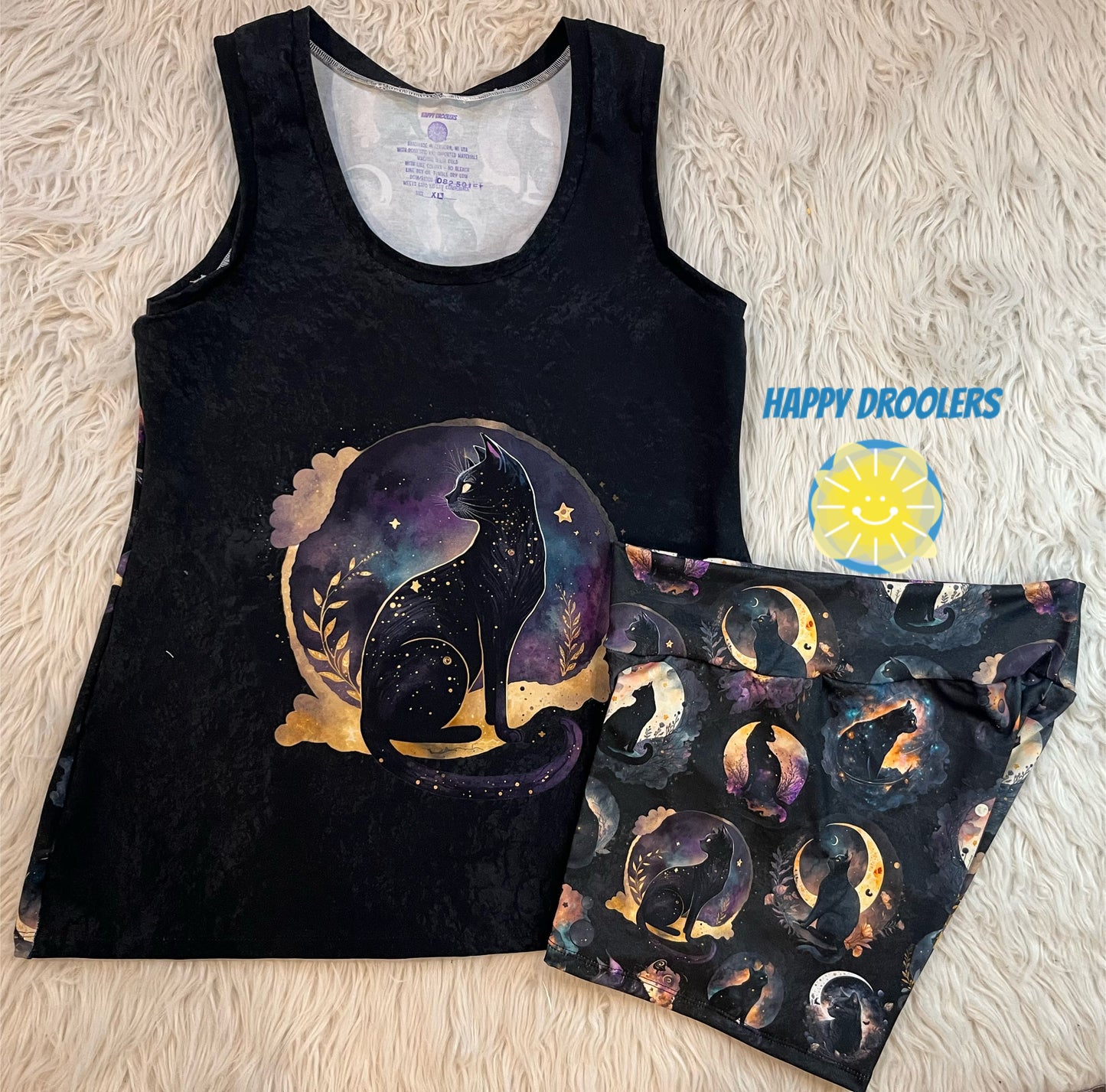 Spooky Cat Tank & Shorts Sz XL