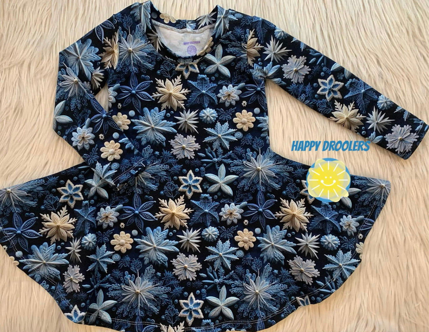 Blue Embroidery Snowflakes Twirl Dress