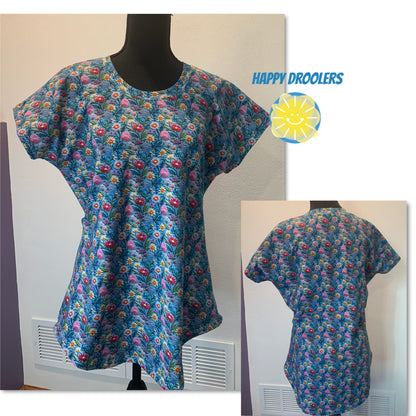 Blue Spring Floral Dolman Top