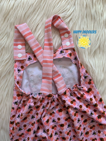 Pink Bees Overalls Sz 5 with pocket