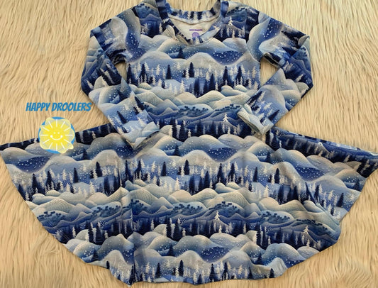 Blue Snowscape Twirl Dress