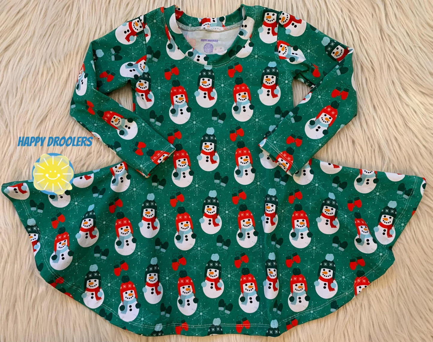 Green Snowmen Twirl Dress