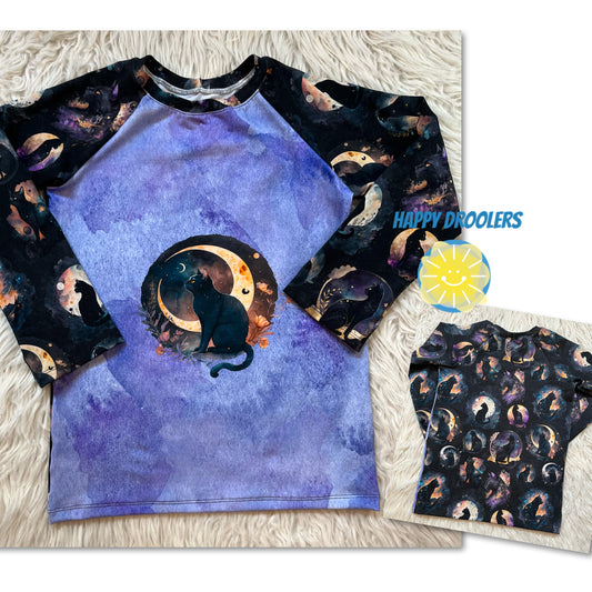 Purple Spooky Cat Raglan - Kids Sz 10/12
