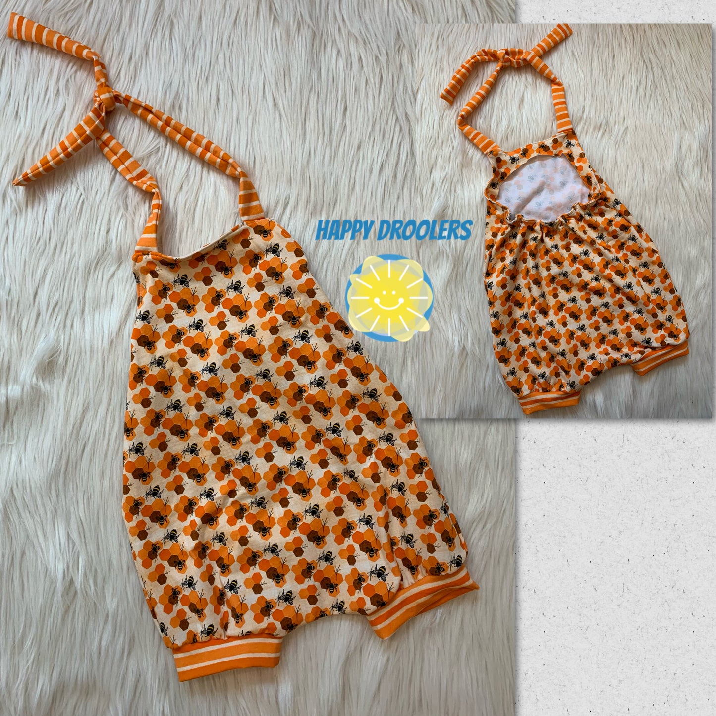 Orange Bees Halter Romper