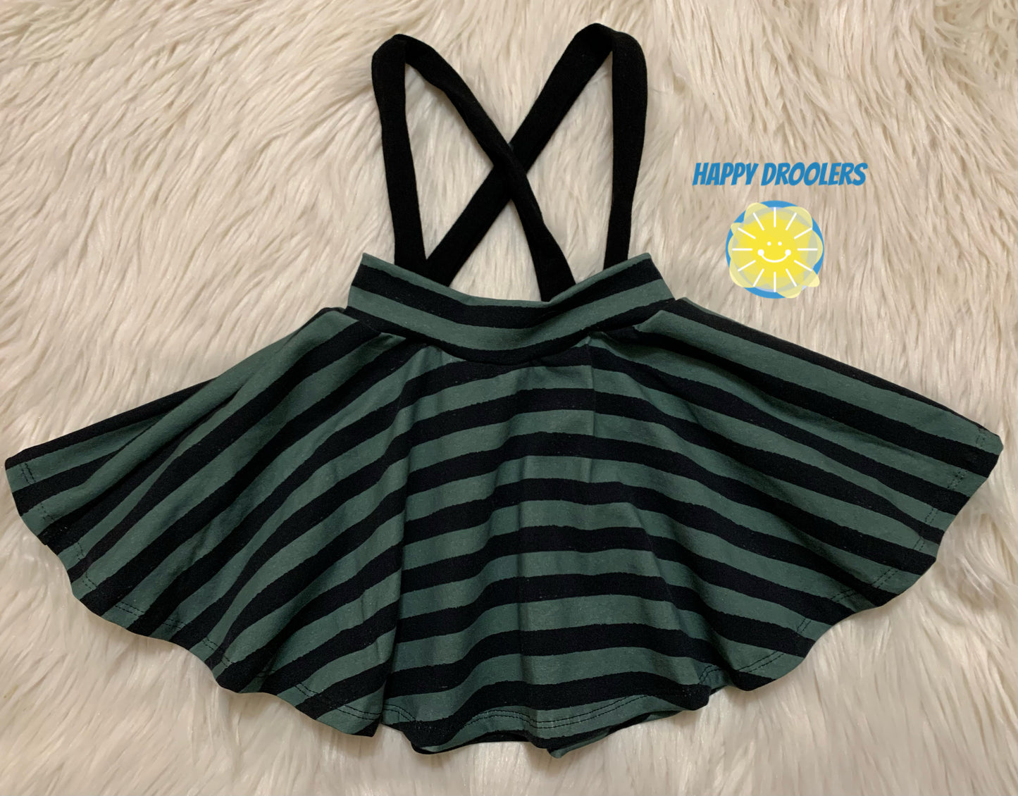 Green Grunge Stripe Suspender Skirt Sz 12/18m