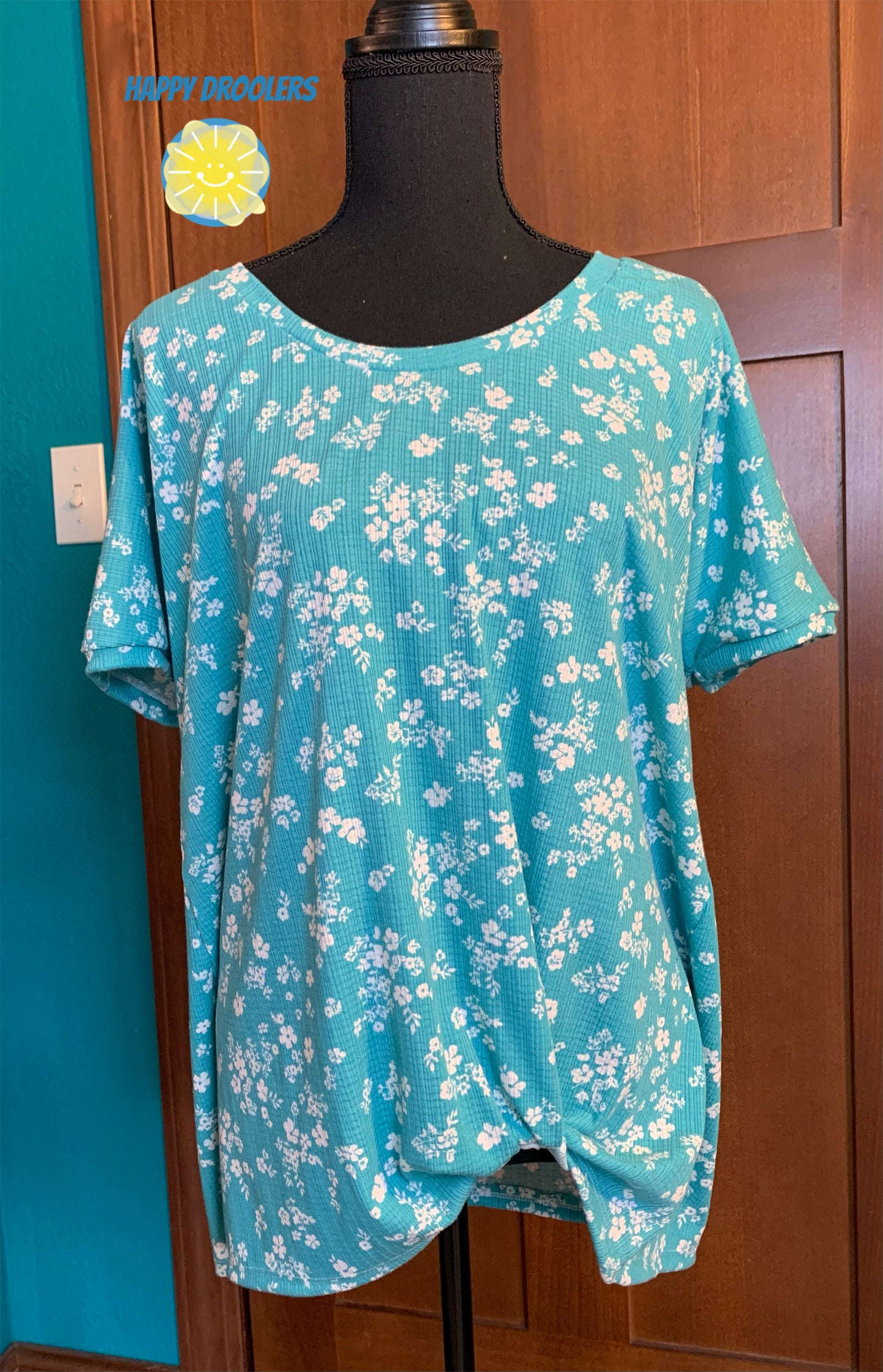 Teal Floral Twist Up Top Sz XL